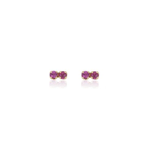 Brincos Infantis de Ouro Amarelo 18k com 2 Rodolitas