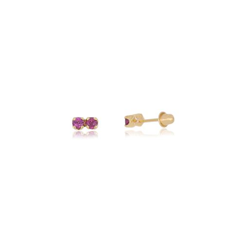 Brincos Infantis de Ouro Amarelo 18k com 2 Rodolitas