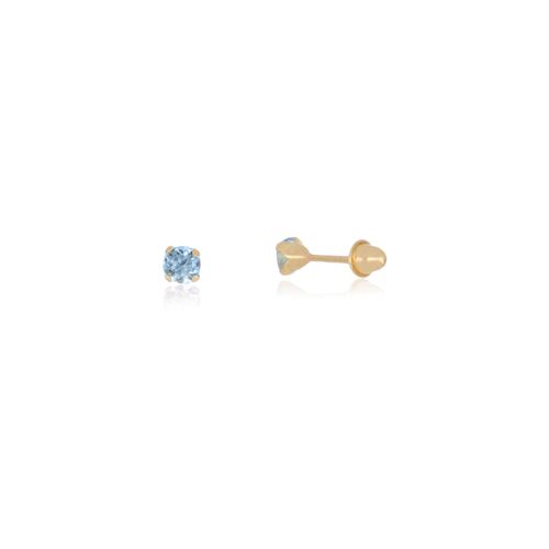 Brincos Infantis de Ouro Amarelo 18k com Topázios Azuis 3mm