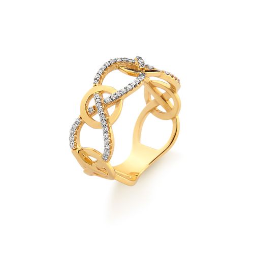 Anel Ritmo Círculo de Ouro Amarelo 18k com Diamantes