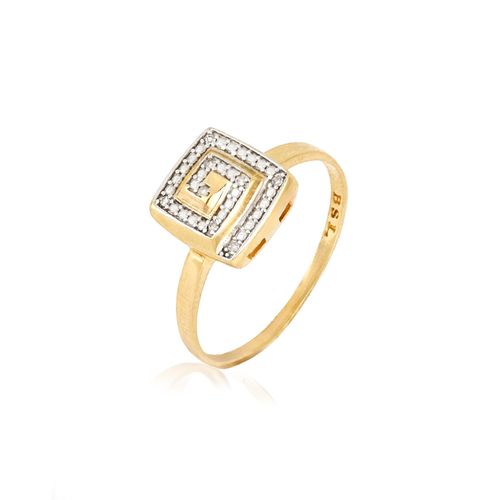 Anel Labirinto Quadrado de Ouro Amarelo 18k com Diamantes