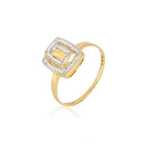 Anel Labirinto Retangular de de Ouro Amarelo 18k com Diamantes