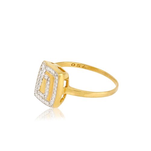 Anel Labirinto Retangular de de Ouro Amarelo 18k com Diamantes