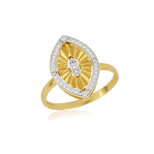 Anel Tabuleiro Navete de Ouro Amarelo 18k com Diamantes