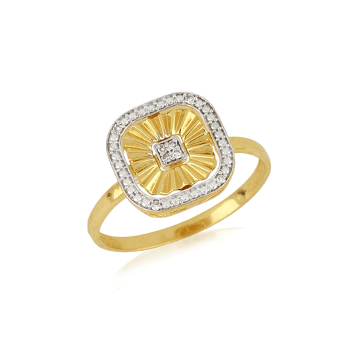 Anel Tabuleiro Quadrado de Ouro Amarelo 18k com Diamantes