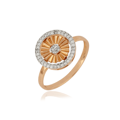 Anel Tabuleiro Redondo de Ouro Rosé 18k com Diamantes