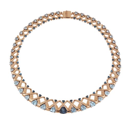 Colar Max de Ouro Rosé 18k com Topázios London e Sky