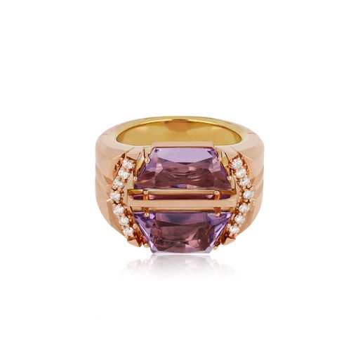 Anel Radiance G de Ouro Rosé 18k com Ametista e Diamantes