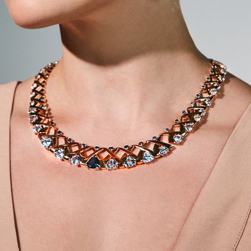 Colar Max de Ouro Rosé 18k com Topázios London e Sky