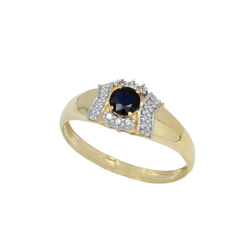 Anel de Formatura de Ouro Amarelo 18k com Safira e Diamantes