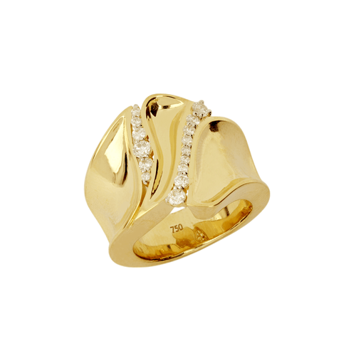 Anel Maré G de Ouro Amarelo 18k com Diamantes