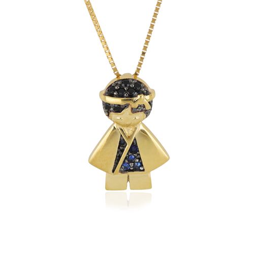 Pingente Menino Asiático de Ouro Amarelo 18k com Safiras Azuis