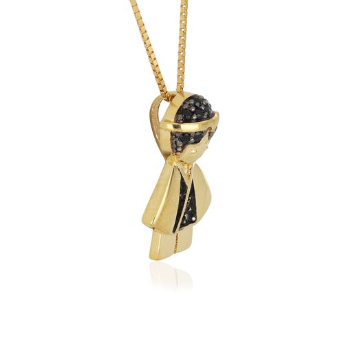 Pingente Menino Asiático de Ouro Amarelo 18k com Safiras Azuis