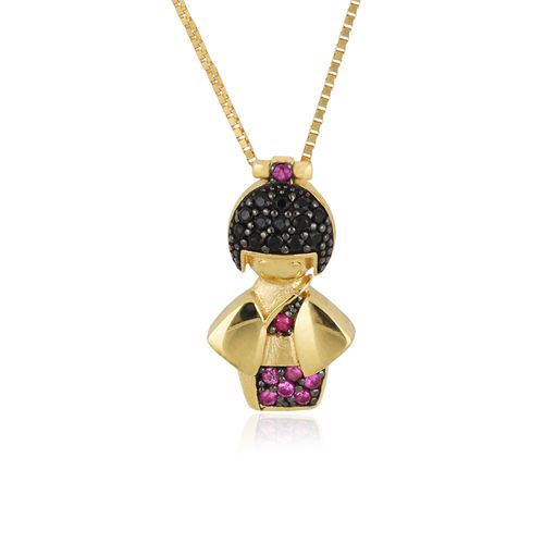 Pingente Menina Asiática de Ouro Amarelo 18k com Rubi