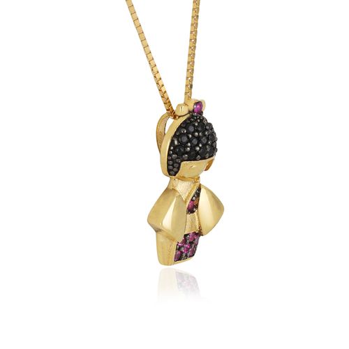 Pingente Menina Asiática de Ouro Amarelo 18k com Rubi