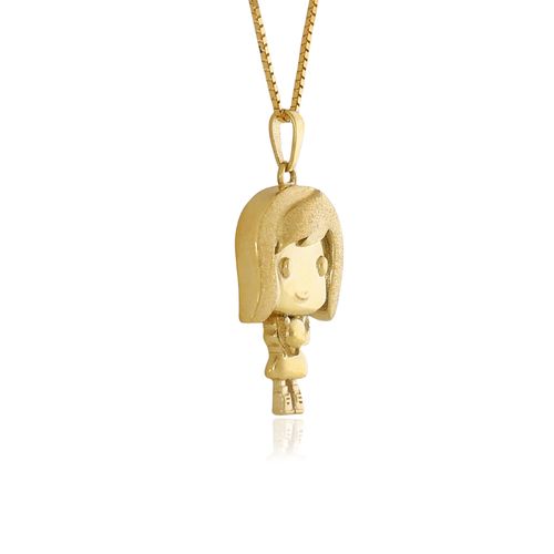 Pingente Menina de Ouro Amarelo 18k com Gatinho