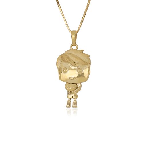 Pingente Menino de Ouro Amarelo 18k com Cachorrinho