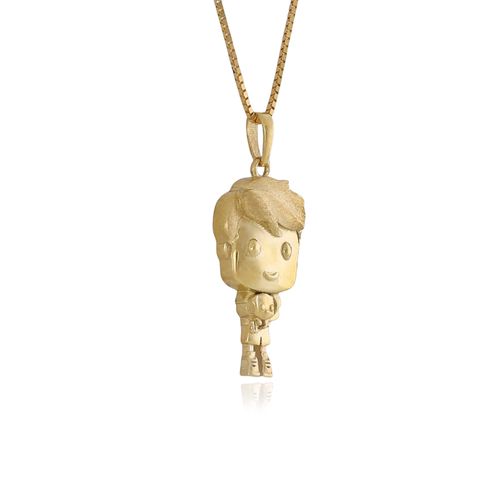 Pingente Menino de Ouro Amarelo 18k com Cachorrinho
