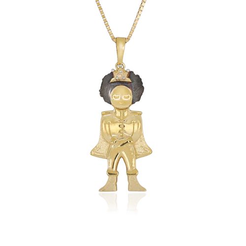 Pingente Príncipe G de Ouro Amarelo 18k com Diamante