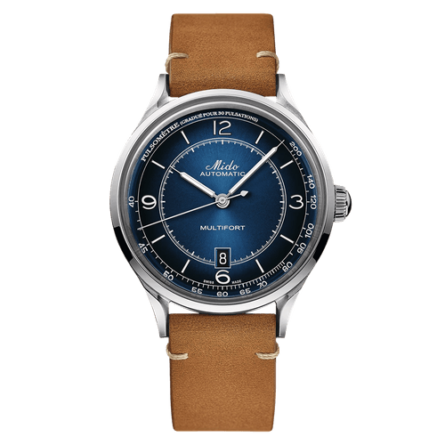 Relógio MIDO Multifort Patrimony Azul com Couro Marrom 40 mm