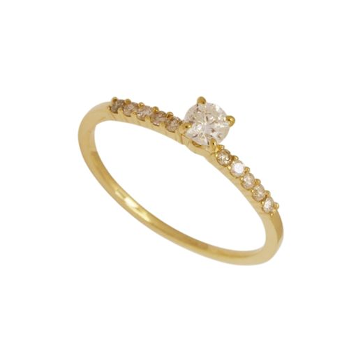 Anel solitário de Ouro Amarelo 18k com diamantes