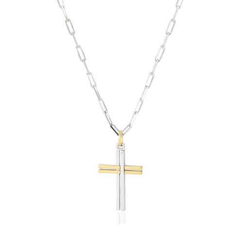 Colar Signs Cruz de Prata 925 e Ouro 18k (YOU MEN by Maxior)