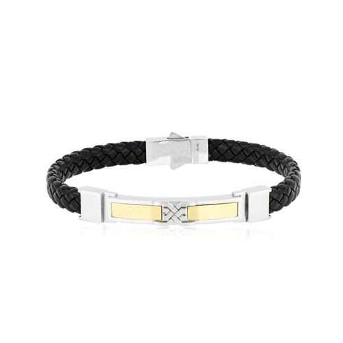 Pulseira Sign de Prata 925, Ouro 18k e Couro (YOU MEN by Maxior)