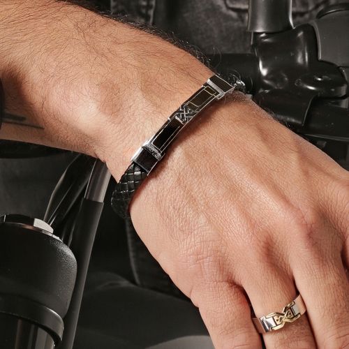 Pulseira Sign de Prata 925, Ouro 18k e Couro (YOU MEN by Maxior)