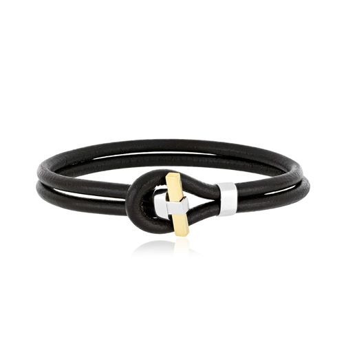 Pulseira Pulso de Couro, Prata 925 e Ouro 18k (YOU MEN by Maxior)