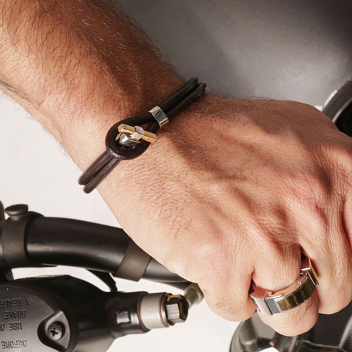 Pulseira Pulso de Couro, Prata 925 e Ouro 18k (YOU MEN by Maxior)