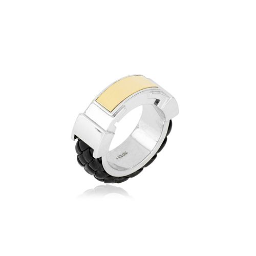 Anel Pulso de Prata 925, Ouro 18k e Couro (YOU MEN by Maxior)