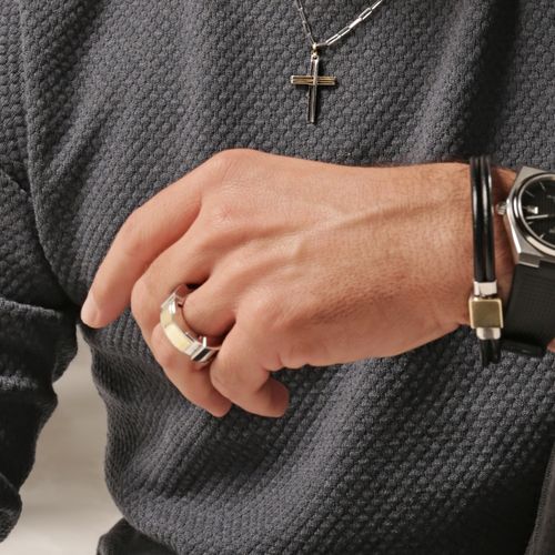 Anel Pulso de Prata 925, Ouro 18k e Couro (YOU MEN by Maxior)