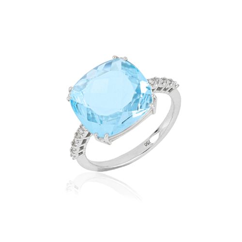 Anel Luma G de Ouro Branco 18k com Topázio Sky e Diamantes
