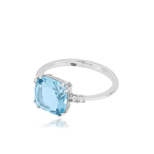 Anel Luma de Ouro Branco 18k com Topázio Sky e Diamantes
