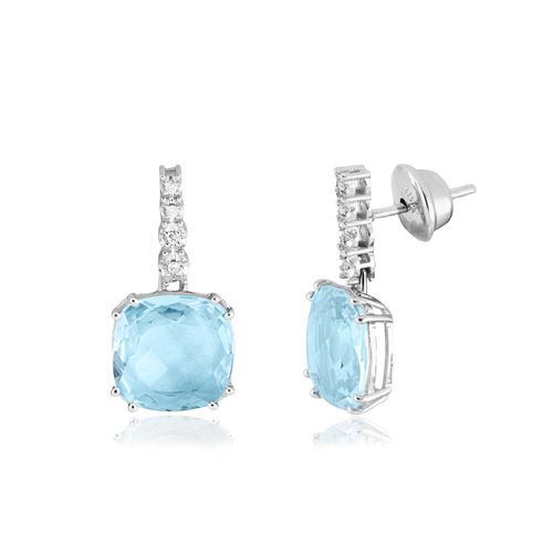 Brincos Luma de Ouro Branco 18k com Topázio Sky e Diamantes
