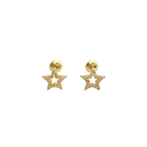 Brincos Estrela de Ouro Amarelo 18k com Diamantes