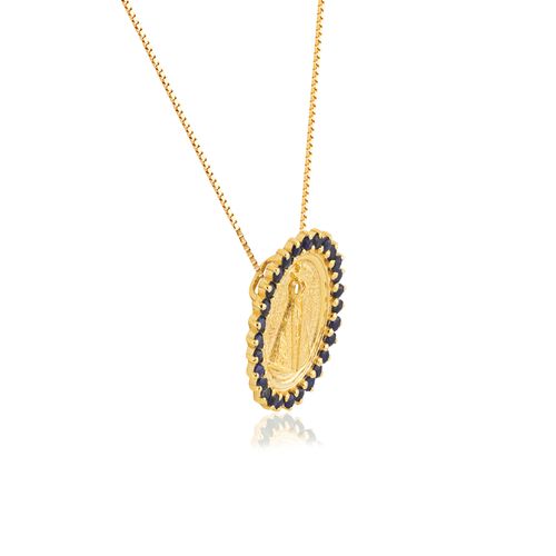Pingente Nossa Senhora Aparecida de Ouro Amarelo 18k com Safiras (15x12mm)