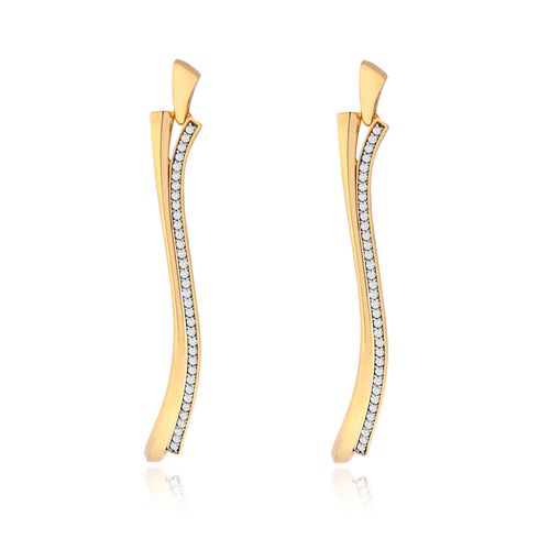 Brincos Equilíbrio Longo de Ouro Amarelo 18k e Diamantes