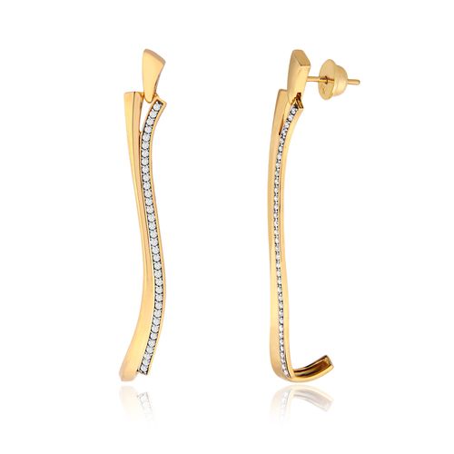Brincos Equilíbrio Longo de Ouro Amarelo 18k e Diamantes
