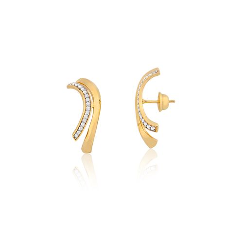Brincos Equilíbrio M de Ouro Amarelo 18k e Diamantes