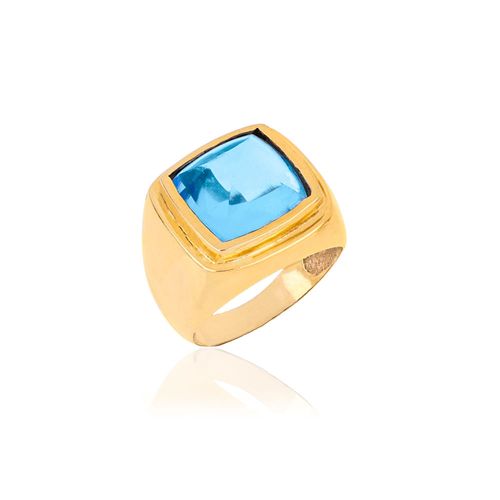 Anel Timeless de Ouro Amarelo 18k com Topázio Azul