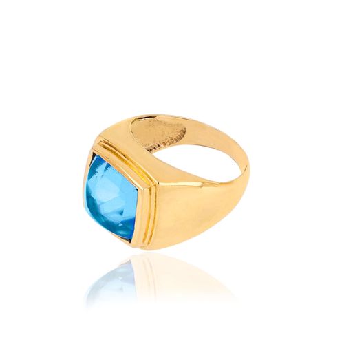 Anel Timeless de Ouro Amarelo 18k com Topázio Azul