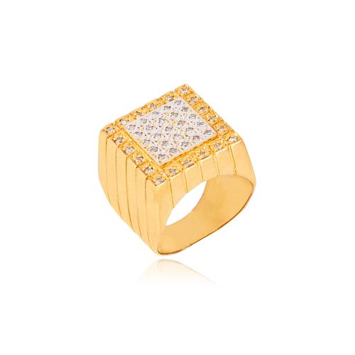 Anel Absoluta Quadrado de Ouro Amarelo 18k com Diamantes