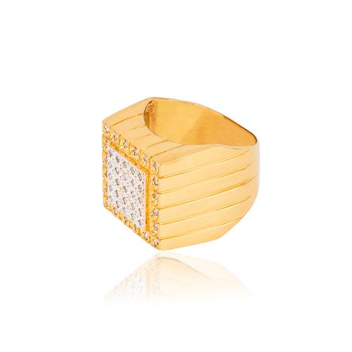 Anel Absoluta Quadrado de Ouro Amarelo 18k com Diamantes