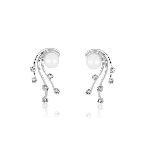 Brincos Bridal Cometa de Ouro Branco 18k com Pérolas e Diamantes