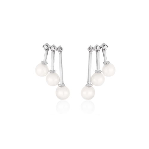 Brincos Bridal de Ouro Branco 18k com Pérolas e Diamantes