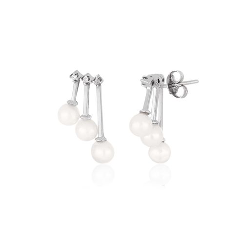 Brincos Bridal de Ouro Branco 18k com Pérolas e Diamantes