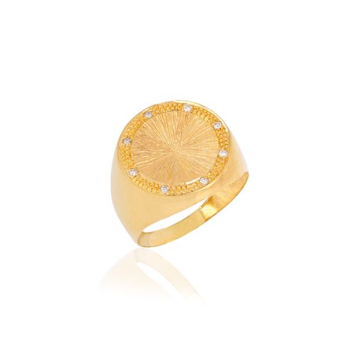 Anel Traços Redondo de Ouro Amarelo 18k com Diamantes