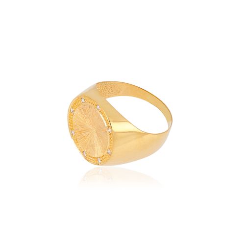 Anel Traços Redondo de Ouro Amarelo 18k com Diamantes