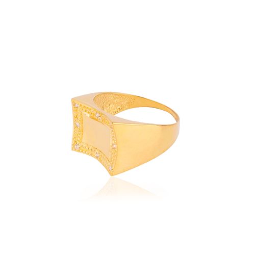 Anel Traços Retangular de Ouro Amarelo 18k com Diamantes